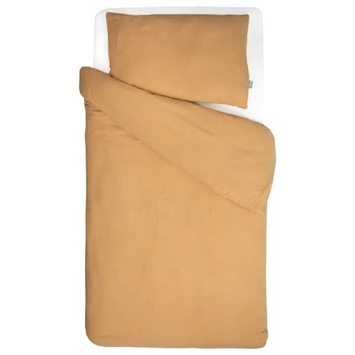 Parure de lit housse de couette et taie d'oreiller Jeanne 100x140 cm Camel-2