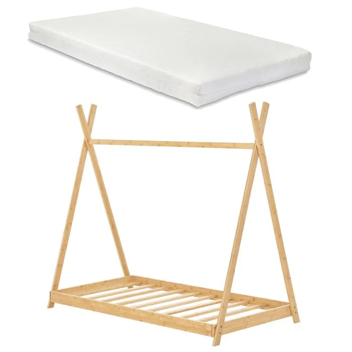 Lit tipi Vimpeli 90 x 200 cm pour enfant avec matelas bambou naturel [en.casa]-1