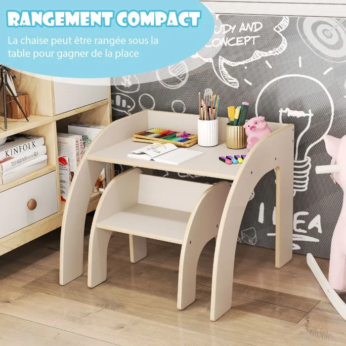 COSTWAY Table et Chaise d'Activité pour Enfants 3+ Ans avec Grand Plateau, Bords Arrondis pour Crèche, Salle de Jeu, Blanc-3