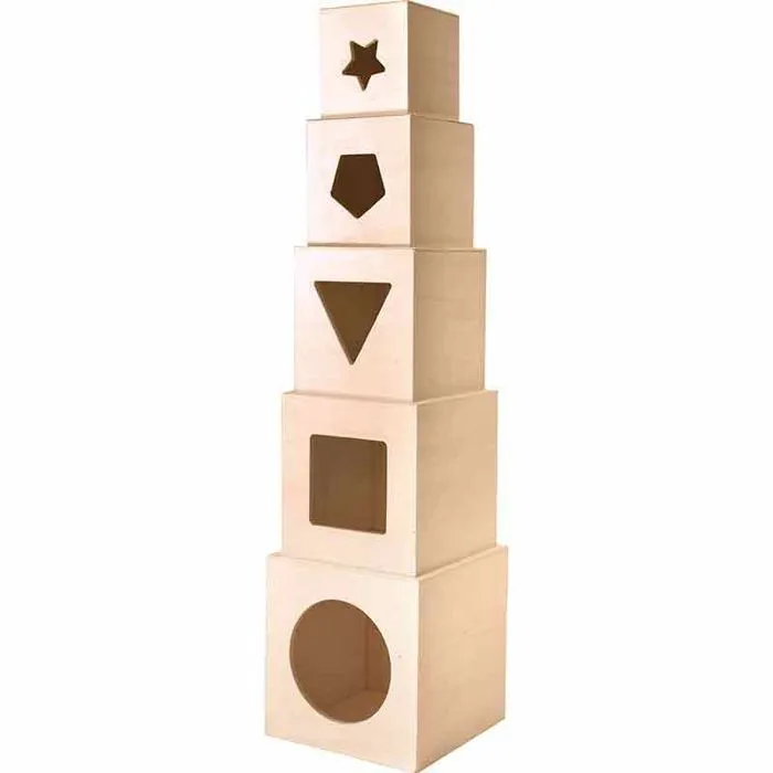 Cubes empilables - Bois - 5 pièces - Personnalisables - Dimensions de 6,5 à 12 cm - Décoration créative-2