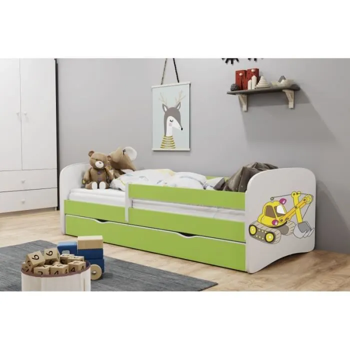 Lit enfant Kocot Kids Babydreams pelleteuse verte avec tiroir 160/80 - 5903271984213-1