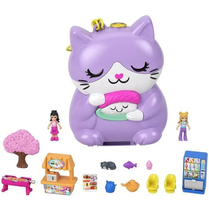 Coffret Chat Restaurant - Polly Pocket - Univers culinaire japonais - 2 figurines et 13 accessoires - 4 ans et +-0
