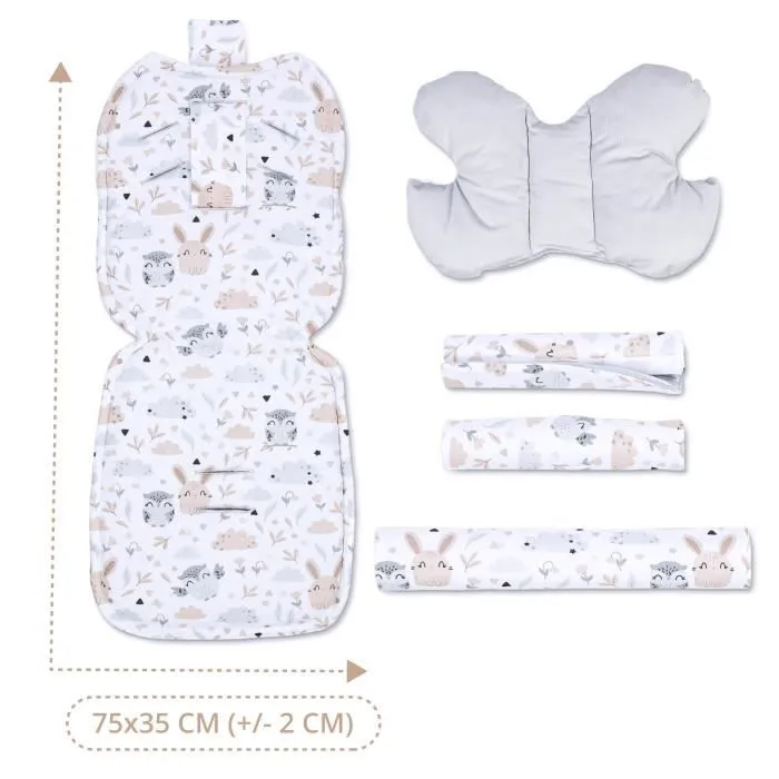 Coussin de siège coussin de poussette 75 x 35 cm - enfant ensemble universel respirant avec protection de ceinture Velours Gris-2