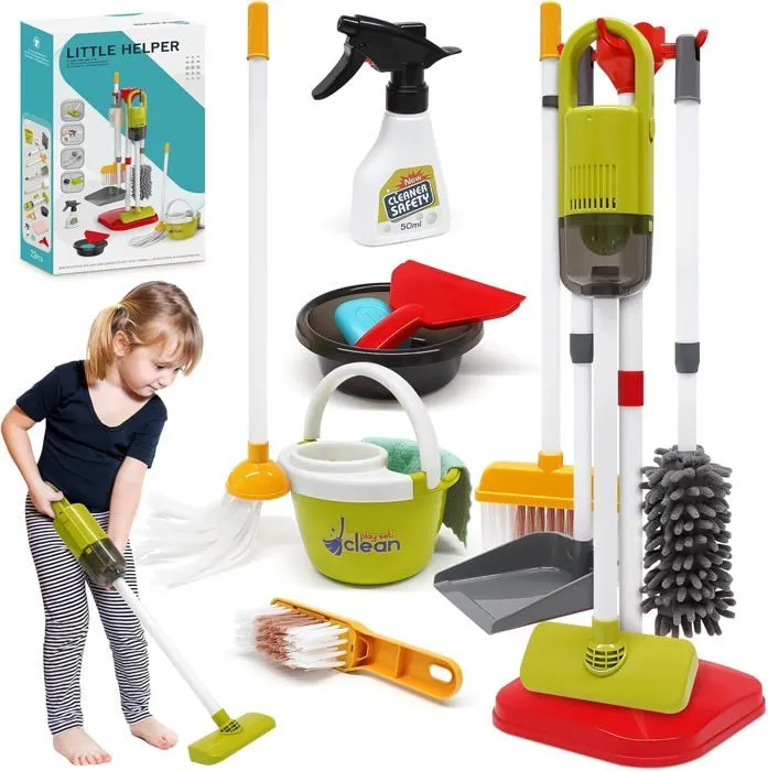 Aspirateur Enfant Qui Aspire Vraiment, 14 Pièces Kit Menage Enfant, Aspirateur Enfant Jouet 15 × 56 cm, Jouet pour partir de 3 Ans-0