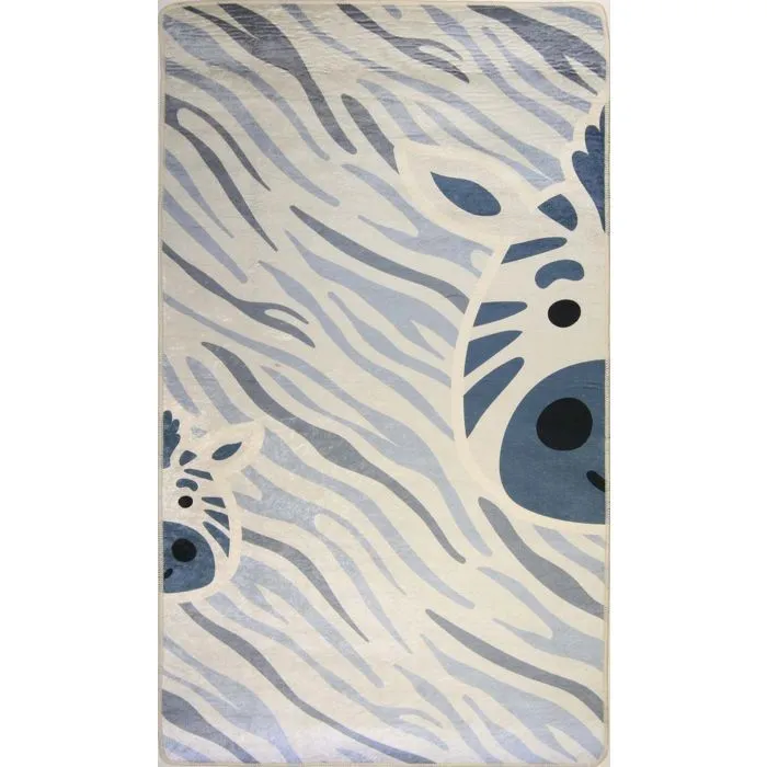 Tapis - ZEBRE - 120x160 - Bleu - Antidérapant - Lavable en machine-0