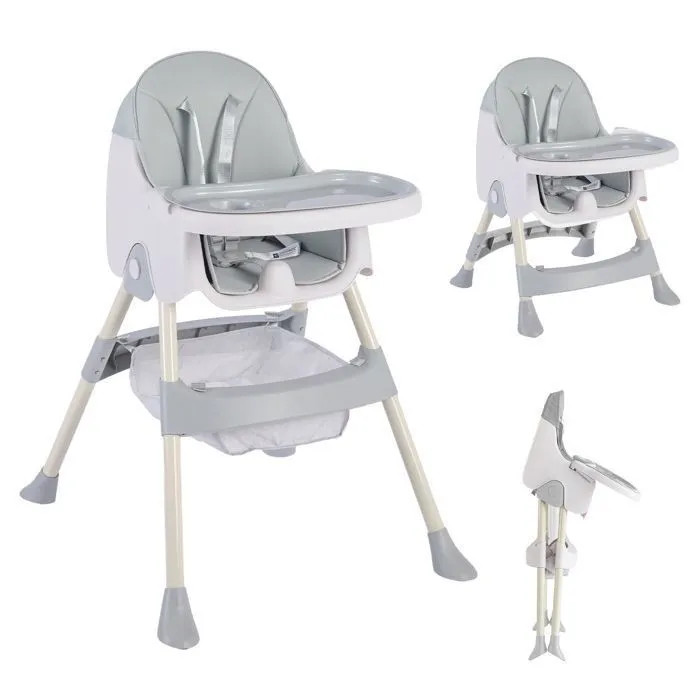K IKIDO Chaise haute pour bébé  2 en 1 - K IKIDO - Évolutive - Pliable - Ajustable-De 6 mois à 3 ans(15KG) - gris-0