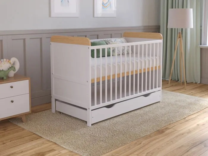 Lit Bebe Evolutif Avec Matelas - Lit Bebe avec tiroir 120x60 cm Bois,Pin-Blanc convertible-0