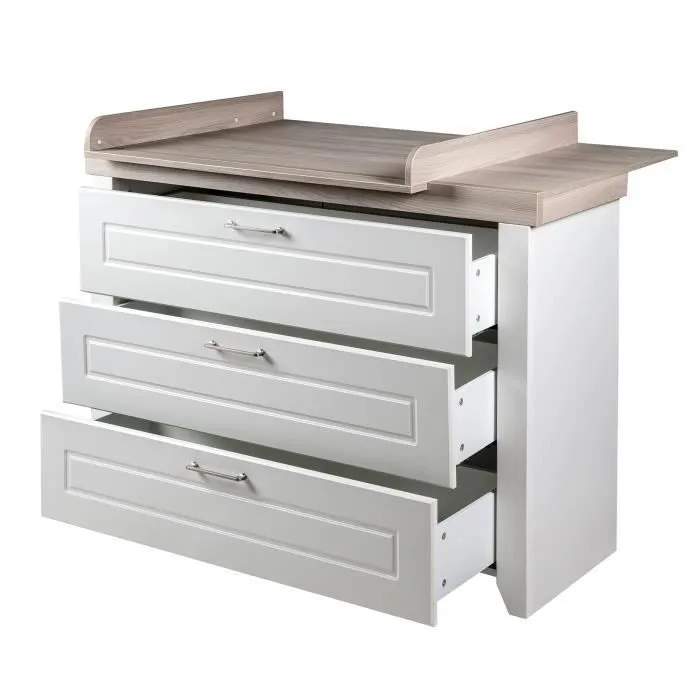 Commode à Langer ROBA Felicia - 3 Tiroirs - Poignées en Métal - Blanc - Aspect Bois-2