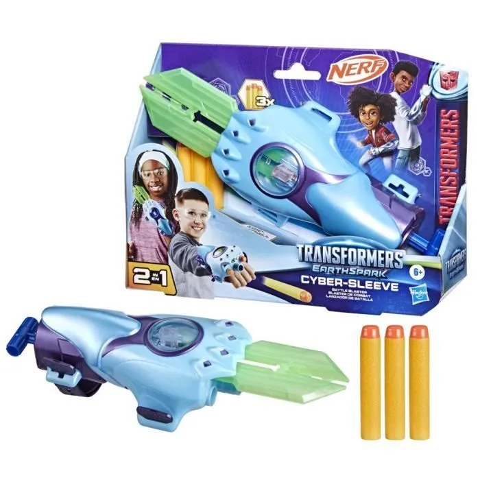 Nerf blaster de combat Cyber-Sleeve avec 3 fléchettes Nerf et cyber-épée, jouet de déguisement interactif, Transformers EarthSpark-3
