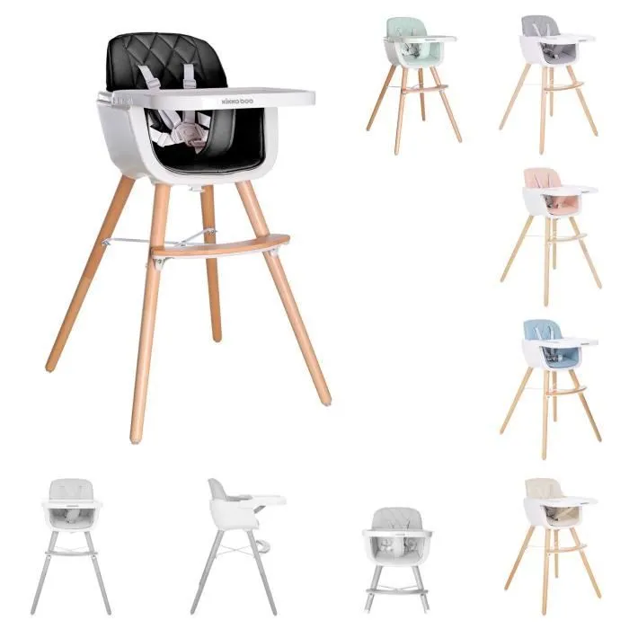 Chaise haute 2 en 1 Woody - KIKKABOO - Noir - Réglable - Enfant - Poids 4,7 kg-0