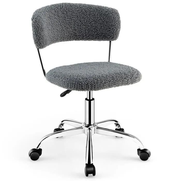 COSTWAY Chaise de Bureau Scandinave, Siège Doux en Poils Synthétiques de Lama,Réglable en Hauteur Gris-0