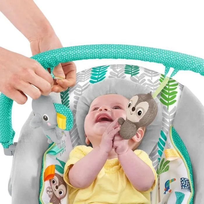 BRIGHT STARTS Transat bébé Jungle Vines, vibrations apaisantes, barre de jouets amovible, jusqu'à 9 mois-8