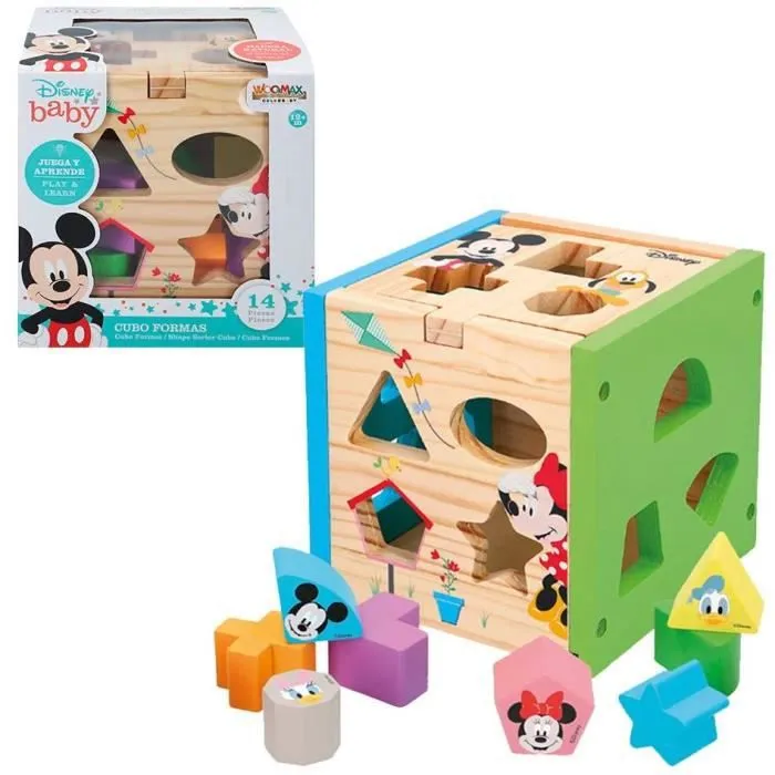 Jeu de construction en bois Disney Mickey et Minnie - Cube 15 cm - Couleurs variées-0