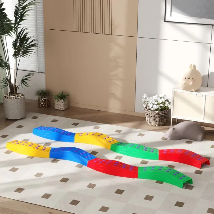Poutre d'équilibre pour enfants 3-8 ans AIYAPLAY 8 pierres de pas ondulées avec surface exturée antidérapante et tapis de fond-2