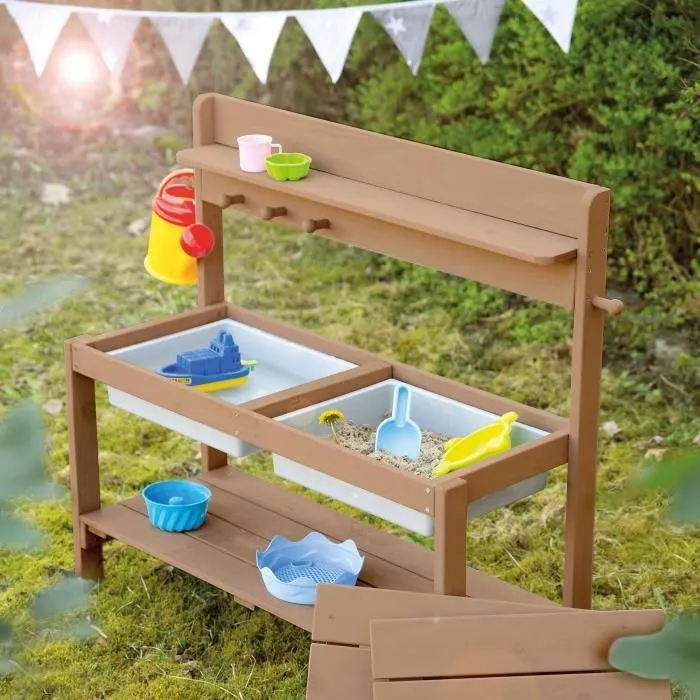 Table Sable et Eau pour Enfants - ROBA - Outdoor+ Fun - Bois Teck Résistant aux Intempéries-2