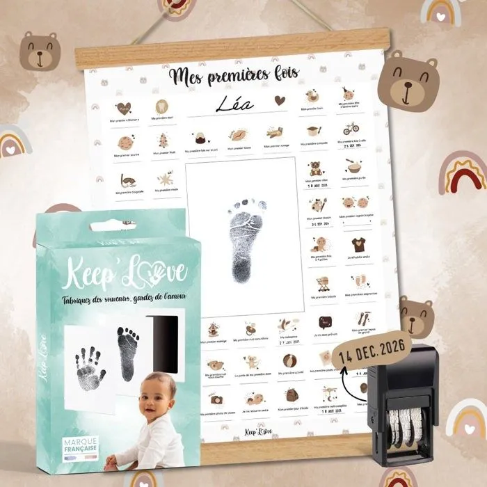 Affiche Mes Premières Fois à tamponner - Pack : Affiche + Tampon dateur + Kit d’Empreintes + Baguettes (Modèle Ourson)-0