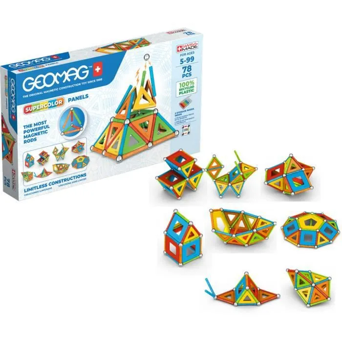 GEOMAG CLASSIC, PANELS SUPERCOLOR 78 pcs, construction magnétique, jeux éducatifs, Jouet pour enfants dès 5 ans, GMS03-3