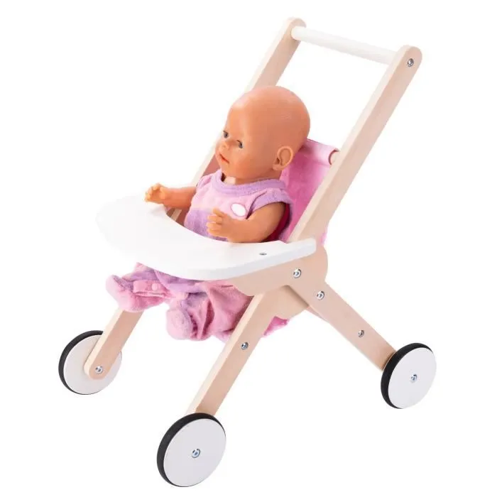 Bebeboutik Poussette en Bois ENGELHART pour poupee et Poupon 50 cm de haut Robuste et Rose