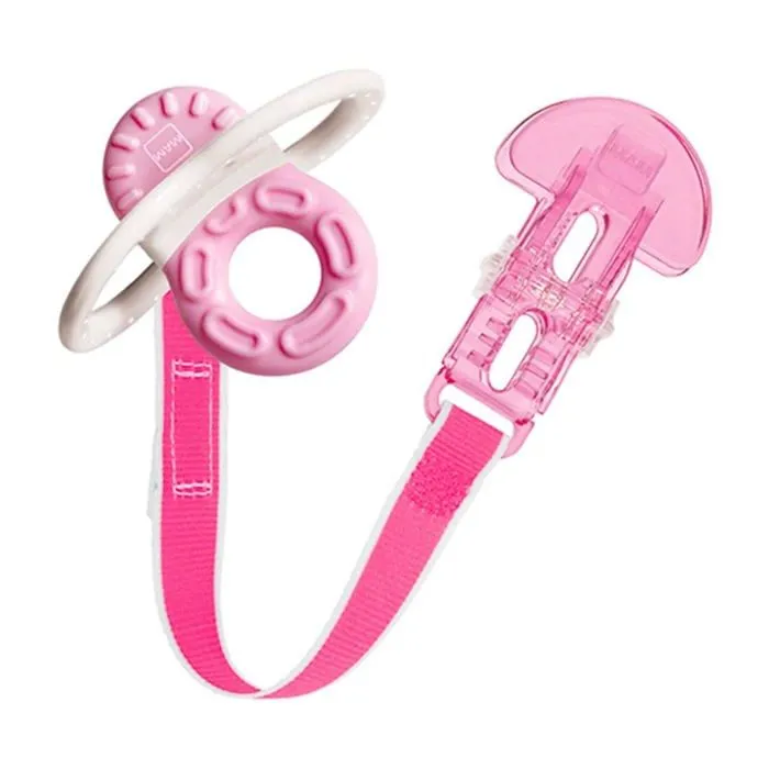 Anneau de dentition Mam - C142 - Mortier Bite - Relax Phase 1 + Clip - Doudou pour bebe a partir de 2 mois - Rose-0