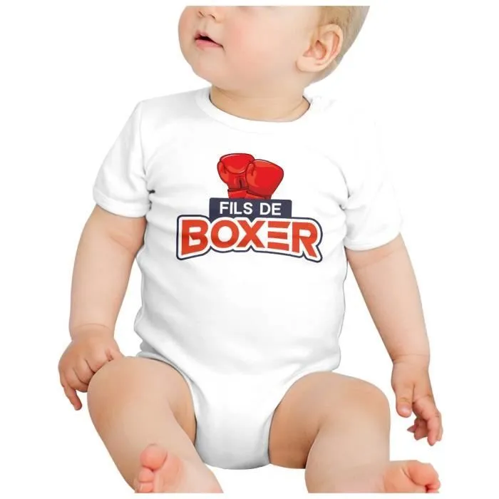Body Bébé Manche Courte Blanc Fils de Boxer Enfant Combat Humour Boxe-1