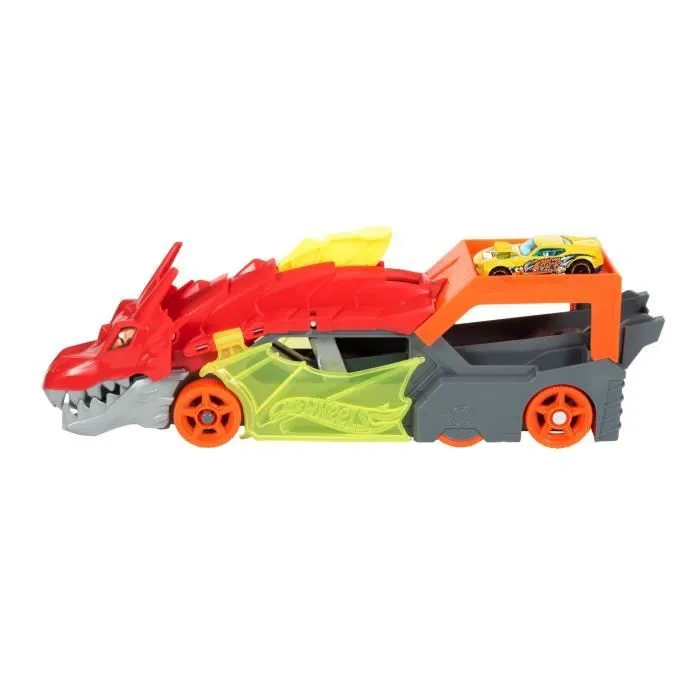 Hot Wheels City - Transporteur Dragon Lanceur 2-en-1 - Camion / Petite voiture - Dès 3 ans GTK42-3