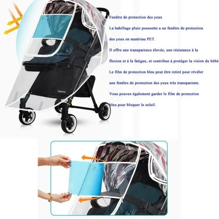 Habillage Pluie Universel Pour Poussette Housse Protection Transparent pour Tout Type de Poussettes - Large Size-2-2