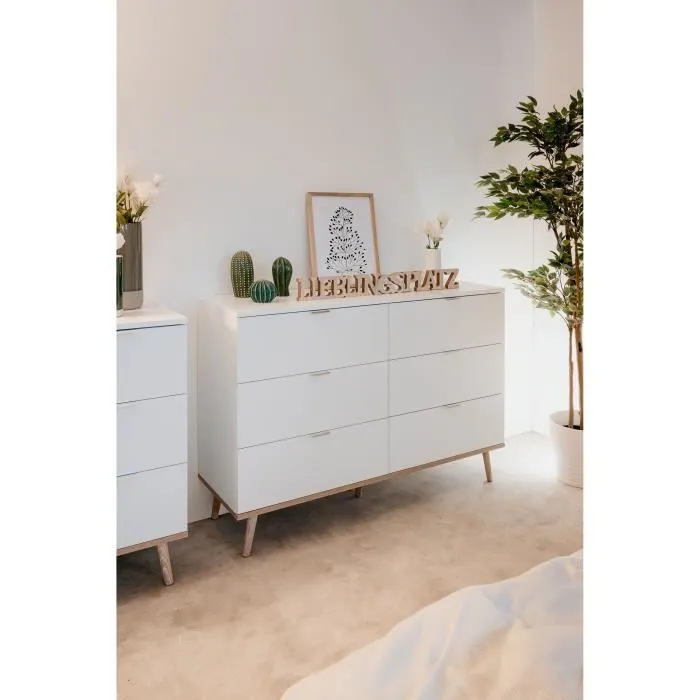 Commode Göteborg 6 tiroirs - Décor chêne sonoma Blanc - L 120 x P 40 x H 86,5 cm-6