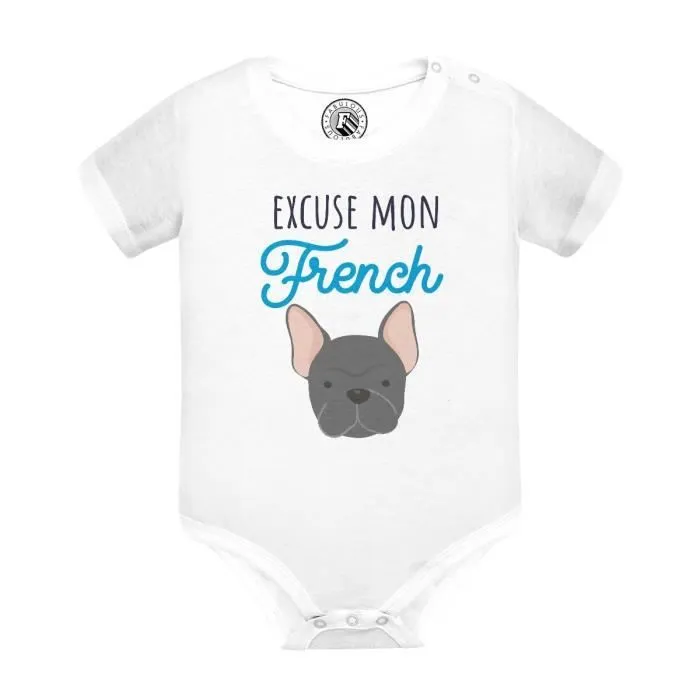 Body Bébé Manche Courte Blanc Excuse mon french Chien Bulldog Français-0