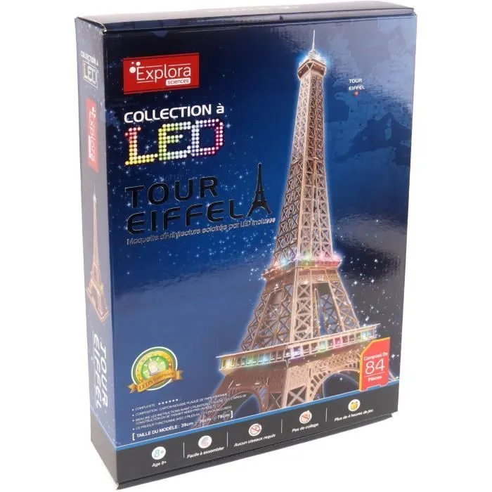 Maquette 3D - EXPLORA - Tour Eiffel - Lumineuse LED - 84 pièces - À monter soi-même-4