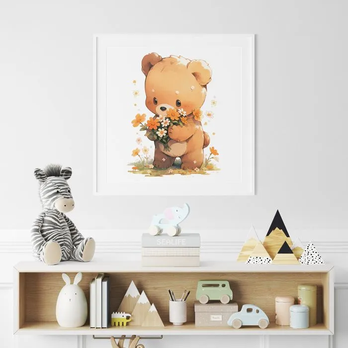 Poster / Affiche carrée Enfants - Ourson fleurs 3617689722856 - 80x80 cm-0