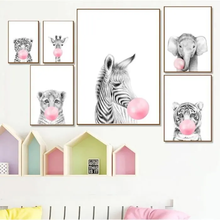 Toile Girafe Rose - Enfant Bebe Chambre - Affiche Décorative - Poster Décoration Maison 30x40cm-1