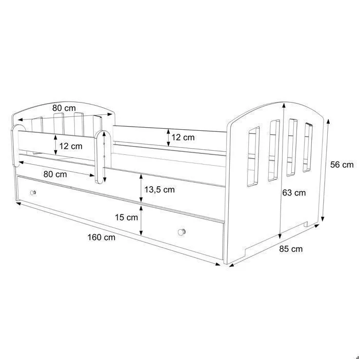 Lit enfant FELIX 80x160 avec matelas sommier et tiroir, barrière de sécurité Blanc-4