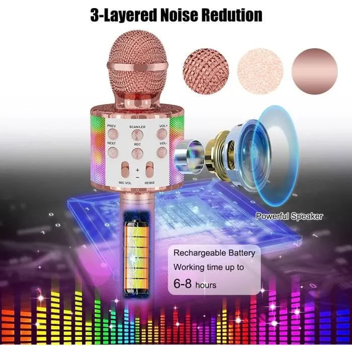 Microphone Sans Fil Karaoké, Ankuka Micro Karaoke Enfant avec Lumières LED de Danse, Microphone Bluetooth pour Enfants Fille Garcon-2