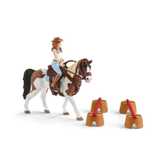 Cheval de Course d'Hannah - Coffret de 12 Jouets Schleich Rodéo avec Vachère - Figurine Cheval et Accessoires - Cadeau pour Garçons-2