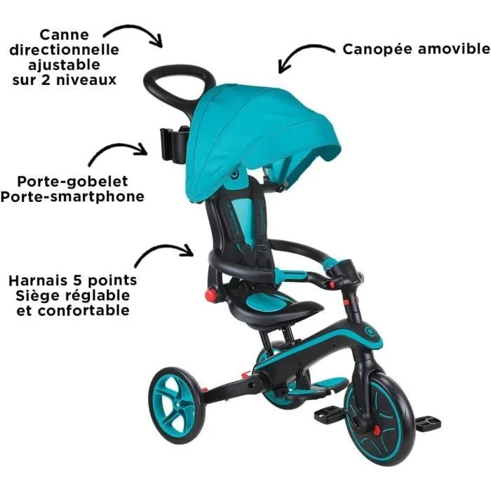 Globber - Tricycle EXPLORER 4-en-1 Évolutif & Pliable - Bleu Canard-3