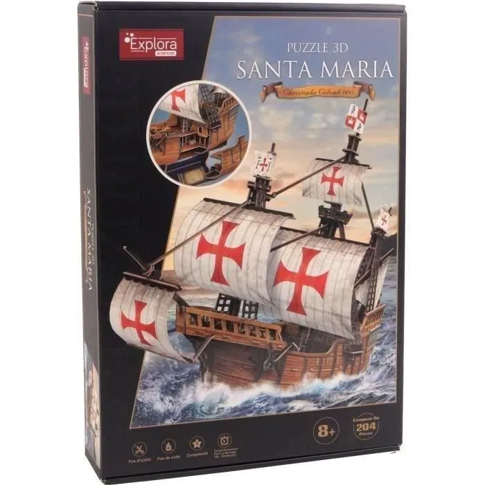 Puzzle 3D - Bateau Santa Maria - Jeu de construction - EXPLORA - 204 pièces - Dès 8 ans-4