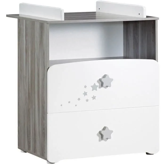 Chambre bébé duo Nao: lit 120x60, commode à langer - Babyprice - Blanc-2