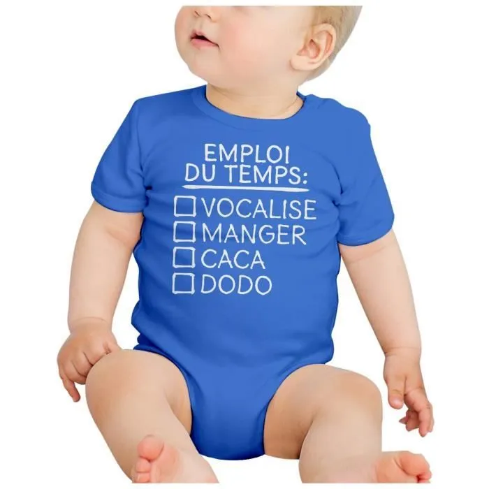Body Bébé Manche Courte Bleu Emploi du temps Bébé Humour Blague-1