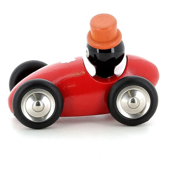 Voiture en bois "Boizoos" - René le pingouin - Rouge - L 16 x l 10 x H 11 cm-4