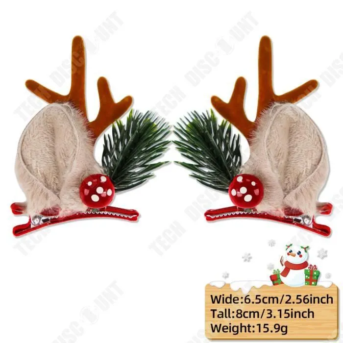TD® Pince à cheveux en bois de noël, nouvelle collection, décoration de fête, cadeau de noël, pince à oreilles en bois d'élan marron-2
