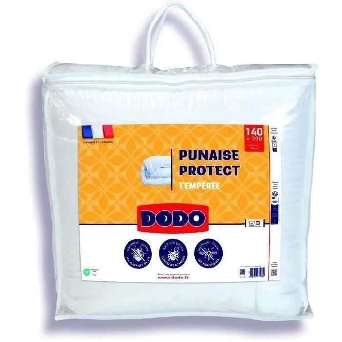 DODO Couette tempérée 300gr/m² 140x200 cm - Protection anti punaise, anti acarien - Blanc - Fabriqué en France-0