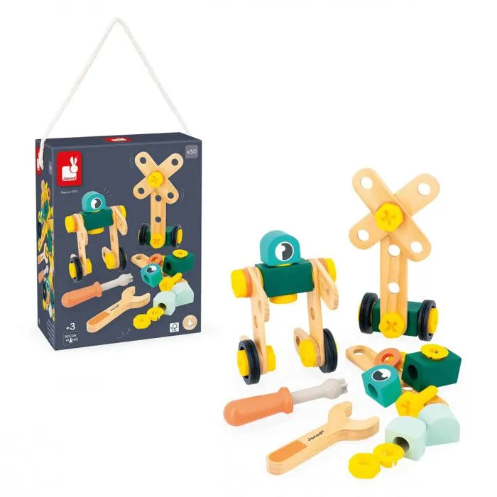 Baril 50 Pièces Brico'Kids - Jeu de Construction Enfant - 48 Accessoires + 2 Outils - Jeu d'Imitation - Dès 3 Ans-5
