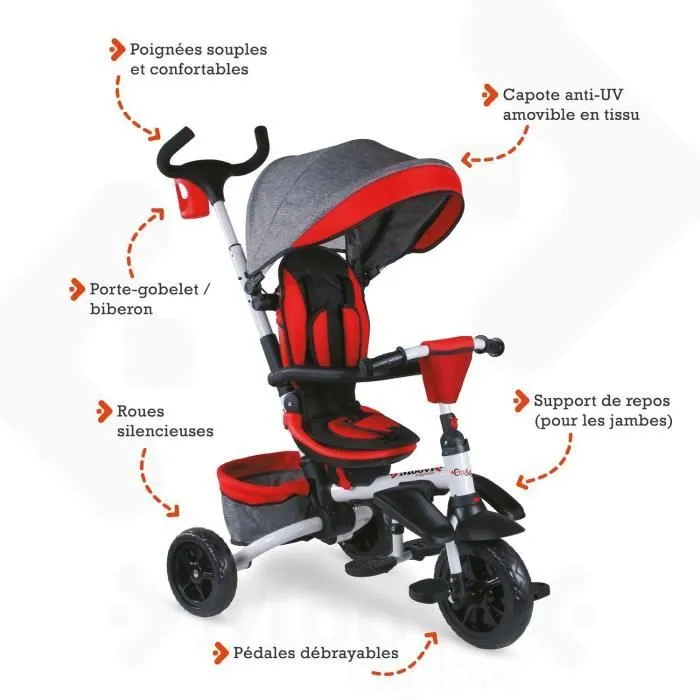 Tricycle évolutif pliable MONDO On & Go Moovi Explore - Rouge-4