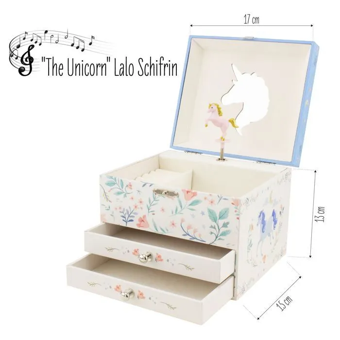 Coffre à bijoux musical - Ulysse - Licorne - 2 tiroirs - Miroir en forme de licorne - Mélodie The Unicorn-2