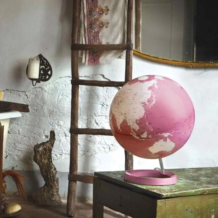Globe terrestre lumineux design blanc et corail - ATMOSPHÈRE - Ø 30 cm - PMMA et polycarbonate - Intérieur-1
