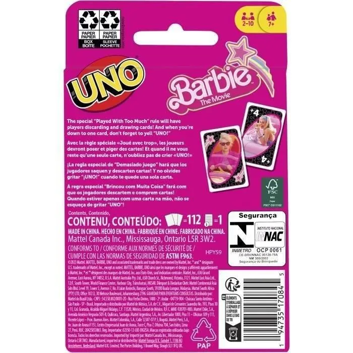 Jeu de cartes UNO BARBIE LE FILM - BARBIE - Pour toute la famille - 7 ans et plus-1