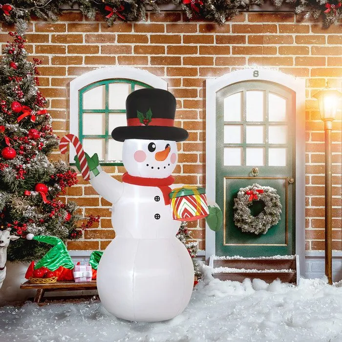 Bonhomme de neige gonflable de Noël de 180 cm Outsunny lumières LED, matériel fixation et souffleur, intérieur et extérieur-1
