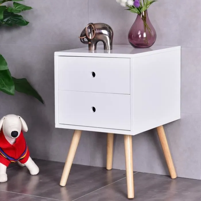 COSTWAY Table de Chevet Blanche Scandinave avec 2 Tiroirs Fait en MDF Table de Nuit pour Chambre,Salle,Salon40 x 40 x 56 CM-0