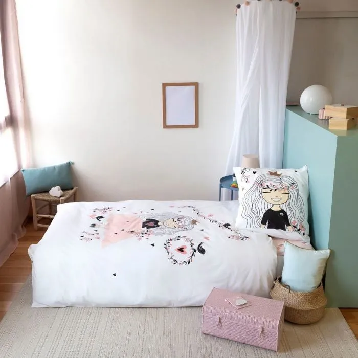 COTE DECO KIDS Parure de lit enfant - motif Princesse - 100% coton - housse de couette 140x200 cm + 1 taie d'oreiller 63x63 cm-1
