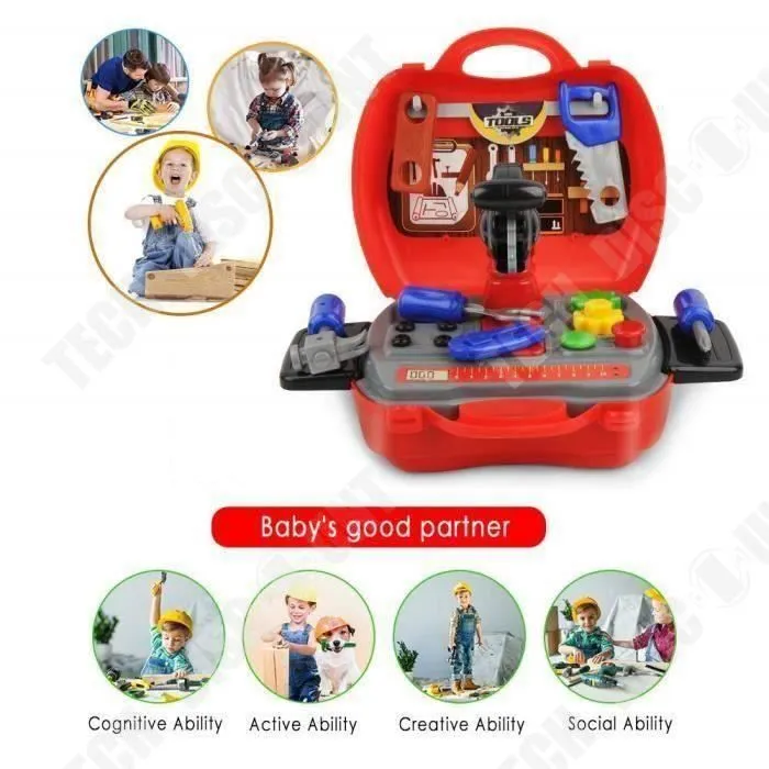 TD® Jeux outill bricolage pour enfant-Jeux de role 2-6 Ans pour garçons - 19pcs Trousse d'outils Coloré pour jeux bricolage-3